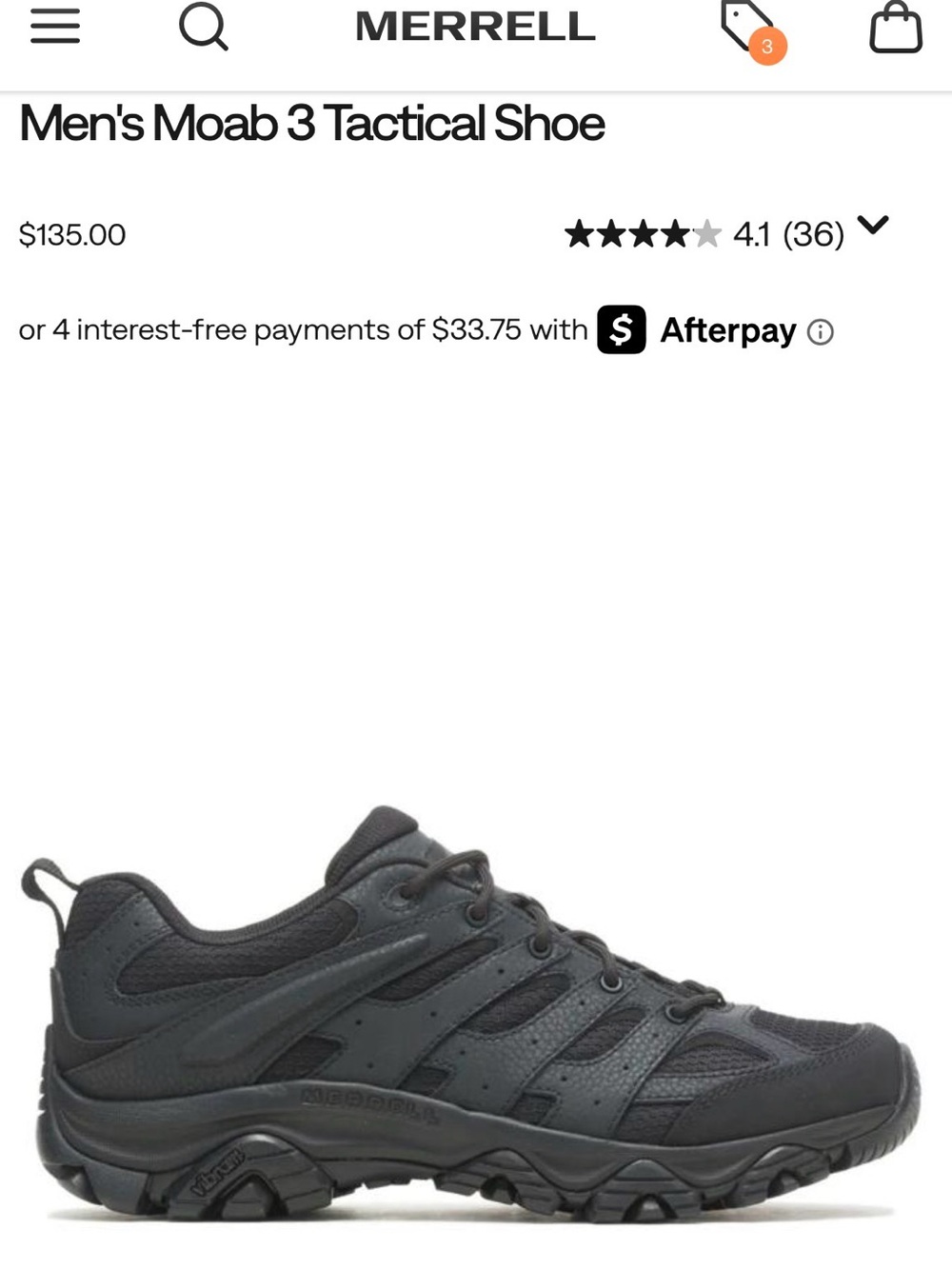 Merrell Men's Moab 3 Tactical Shoe - Black